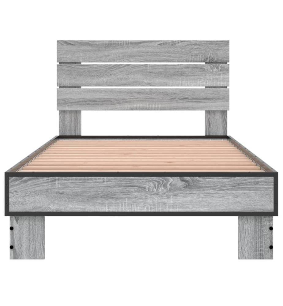 Bettgestell Grau Sonoma 75x190 cm Holzwerkstoff und Metall