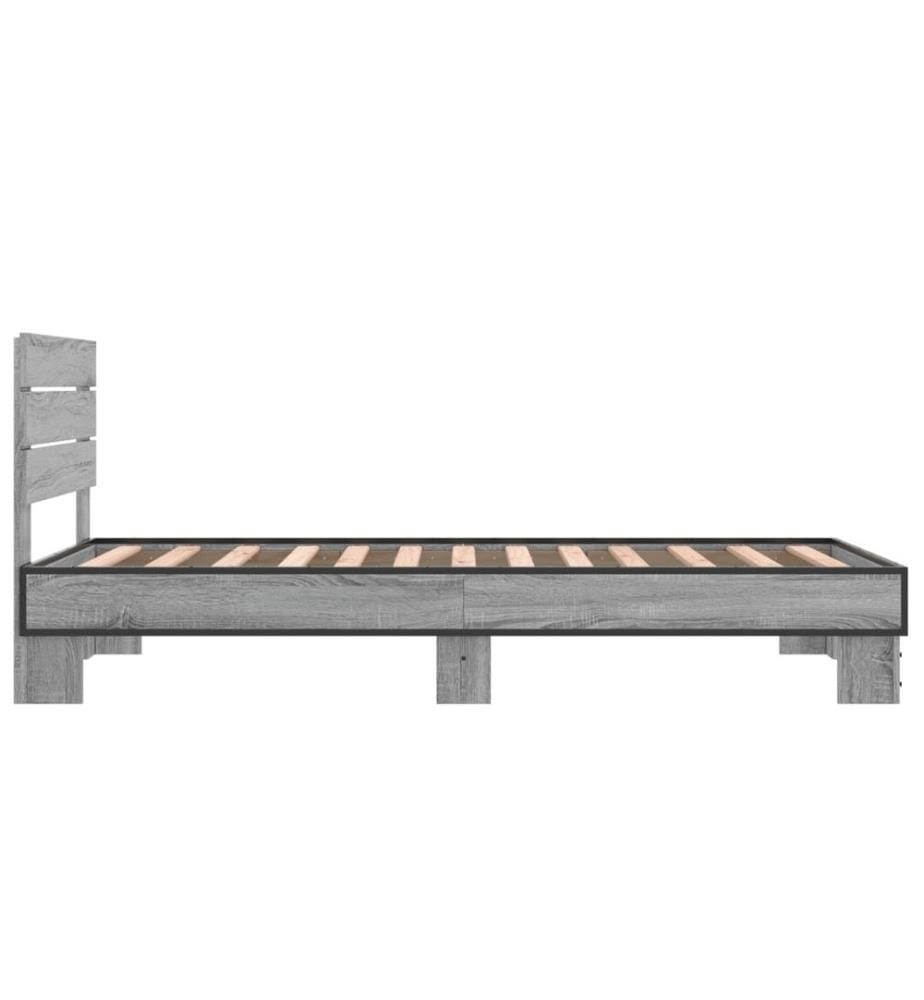 Bettgestell Grau Sonoma 75x190 cm Holzwerkstoff und Metall