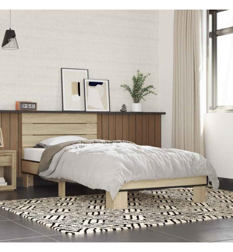 Bettgestell Sonoma-Eiche 100x200 cm Holzwerkstoff und Metall