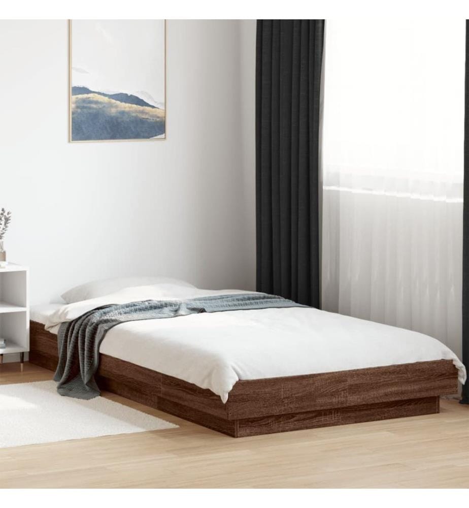 Bettgestell mit LED Braun Eichen-Optik 90x200 cm Holzwerkstoff