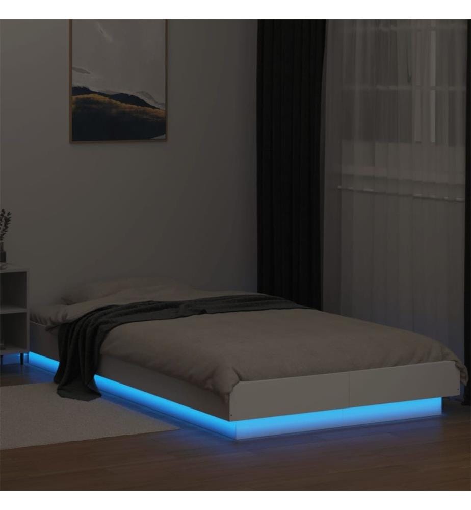 Cadre de lit avec lumières LED blanc 90x200cm bois d'ingénierie