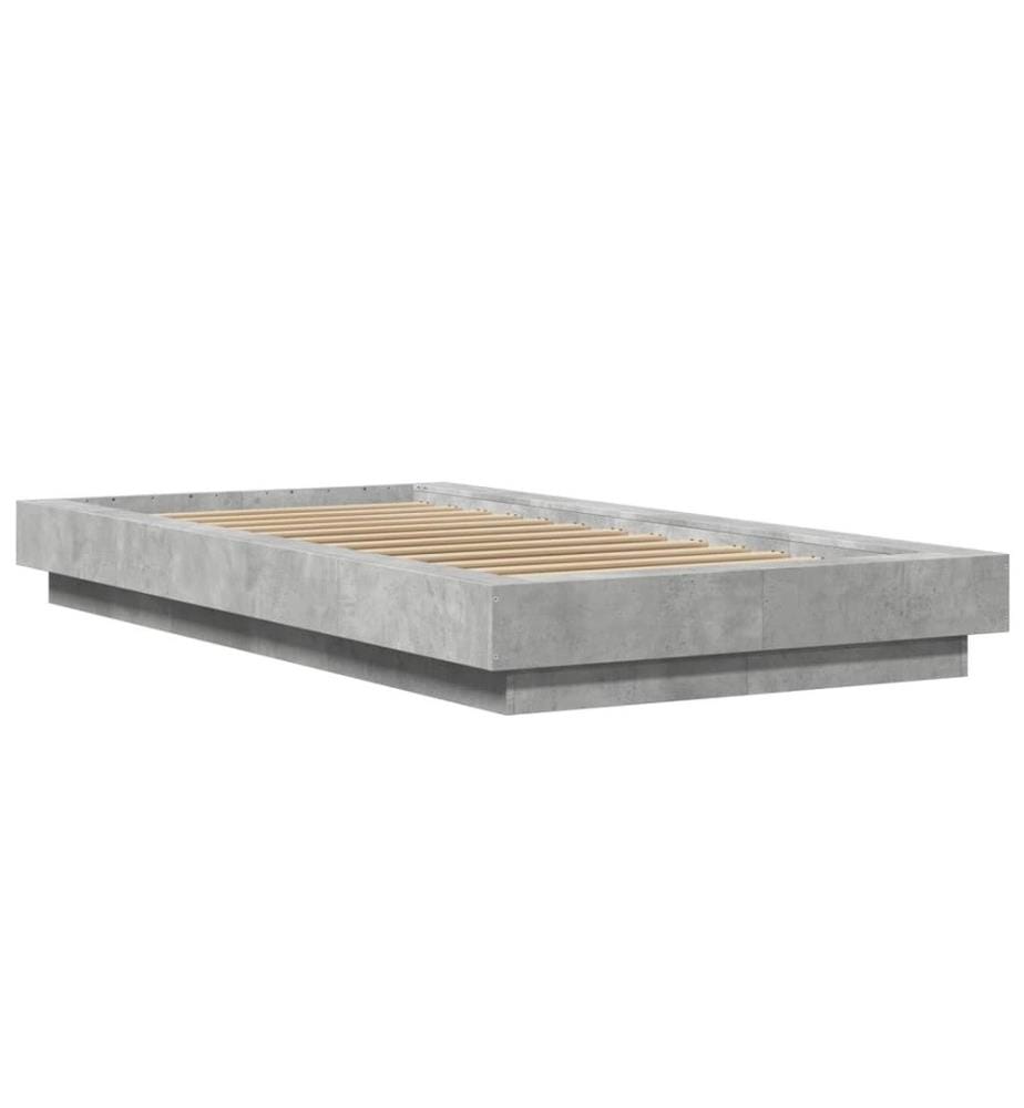 Cadre de lit avec lumières LED gris béton 90x190 cm