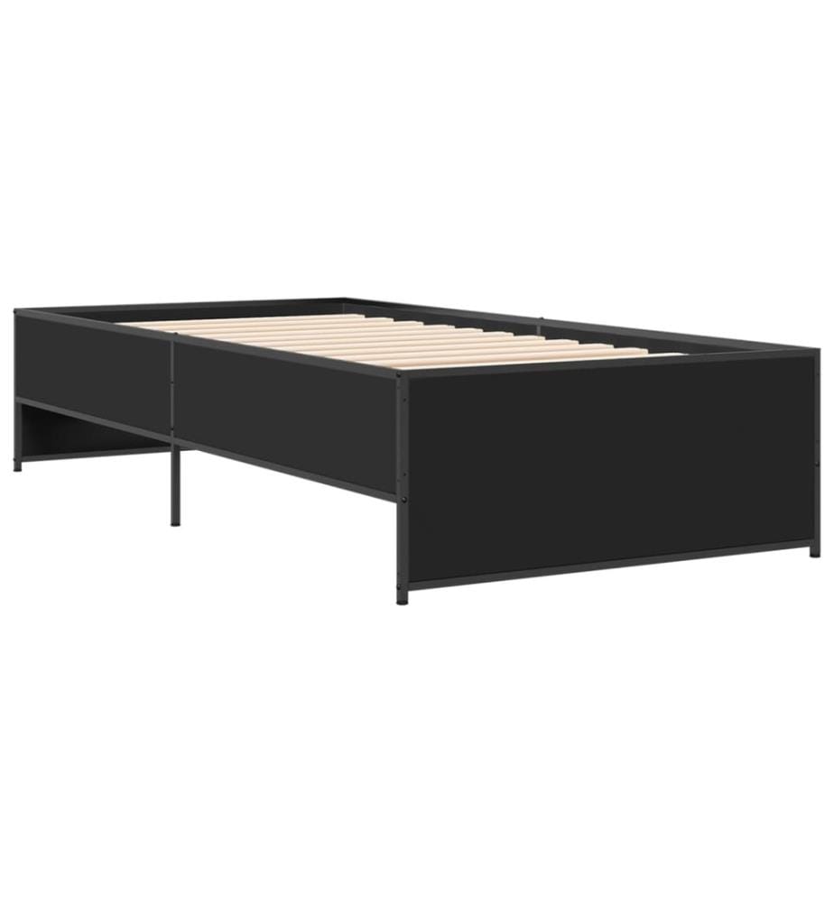 Cadre de lit noir 90x200 cm bois d'ingénierie et métal