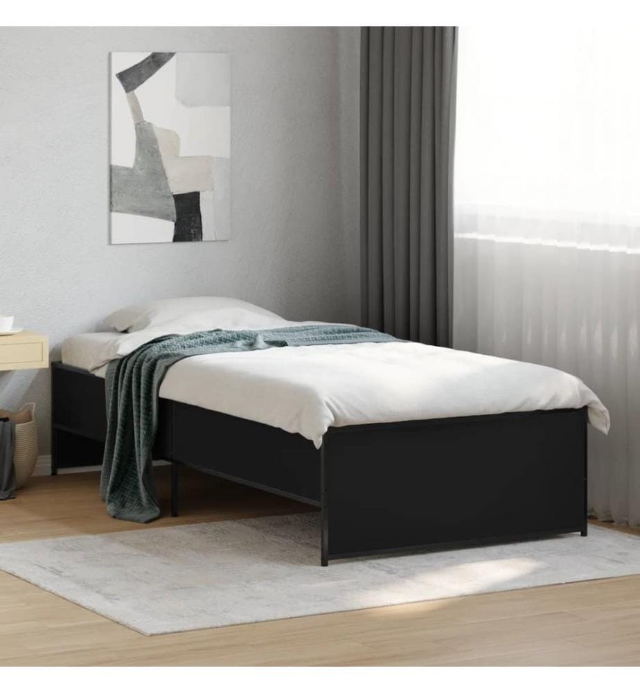 Bettgestell Schwarz 100x200 cm Holzwerkstoff und Metall