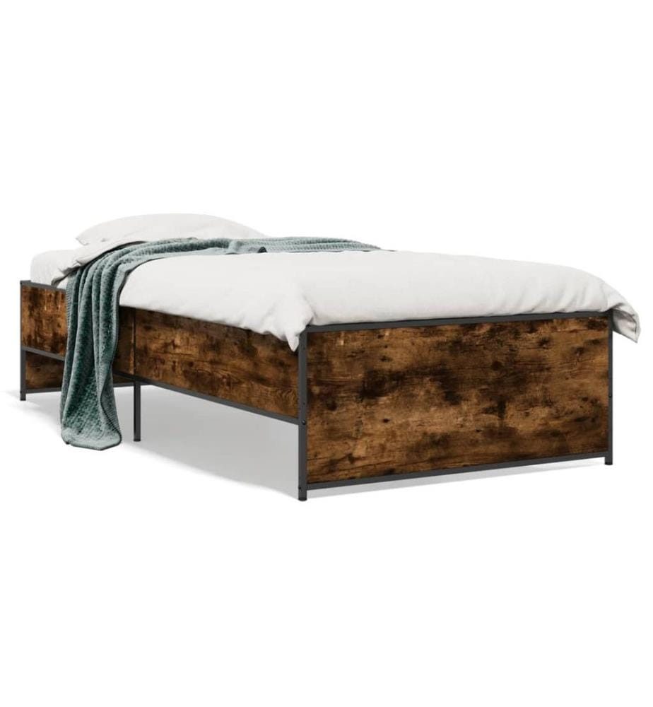 Cadre de lit chêne fumé 90x190 cm bois d'ingénierie et métal
