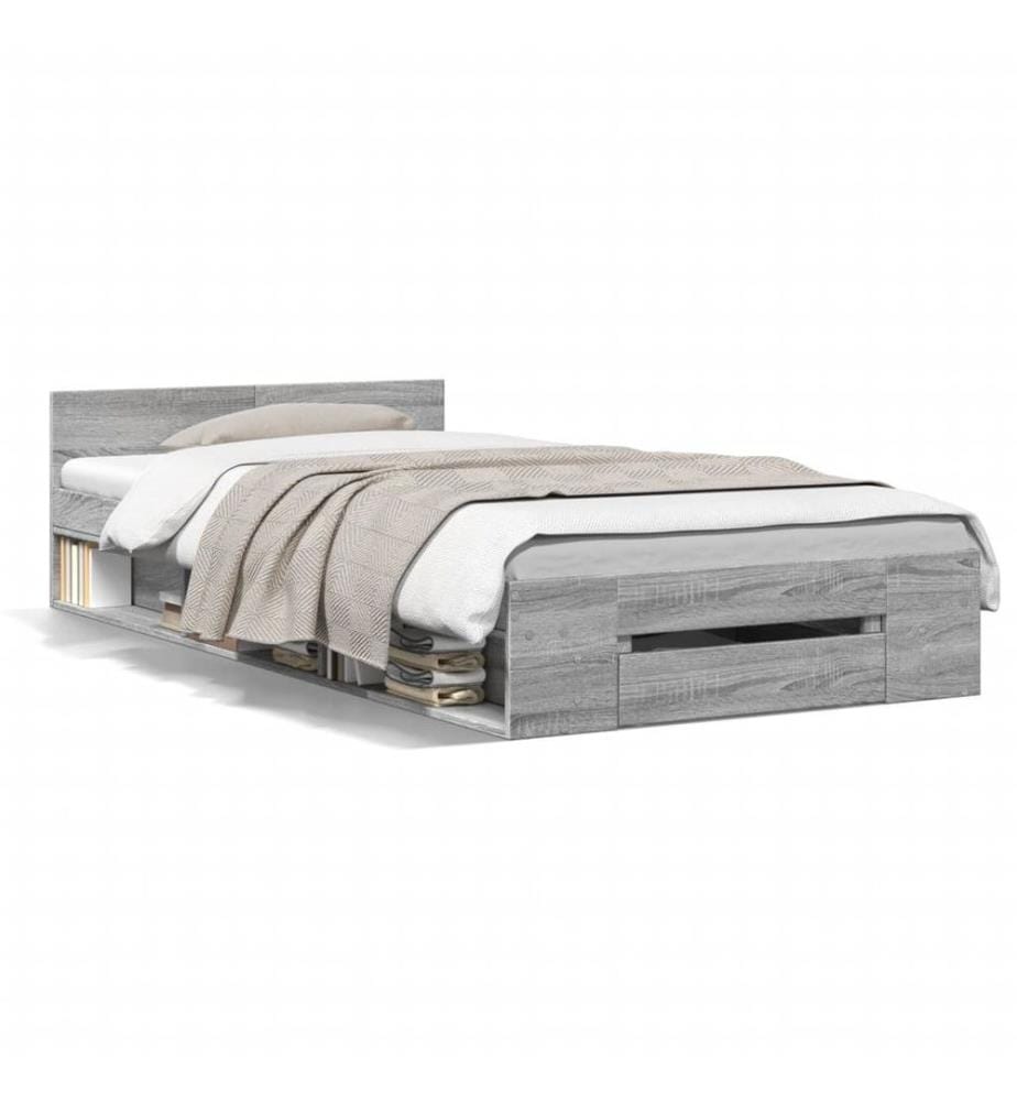 Bettgestell mit Schublade Grau Sonoma 100x200 cm Holzwerkstoff