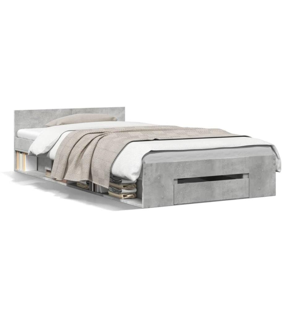 Bettgestell mit Schublade Betongrau 75x190 cm Holzwerkstoff