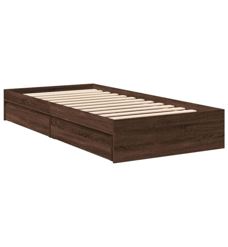 Cadre de lit à tiroirs chêne marron 90x190 cm bois d'ingénierie