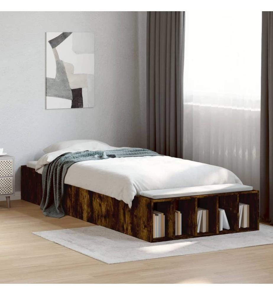 Cadre de lit chêne fumé 90x190 cm bois d'ingénierie