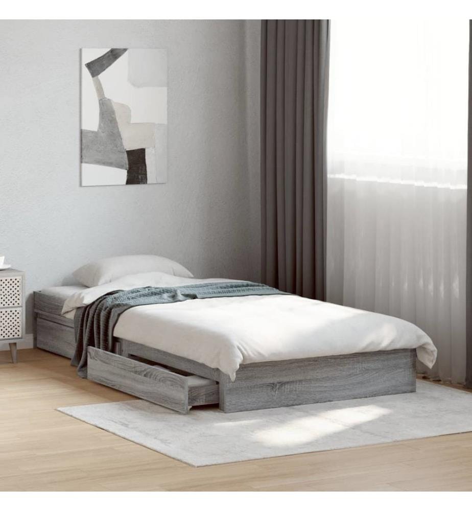 Cadre de lit et tiroirs sonoma gris 90x190 cm bois d'ingénierie