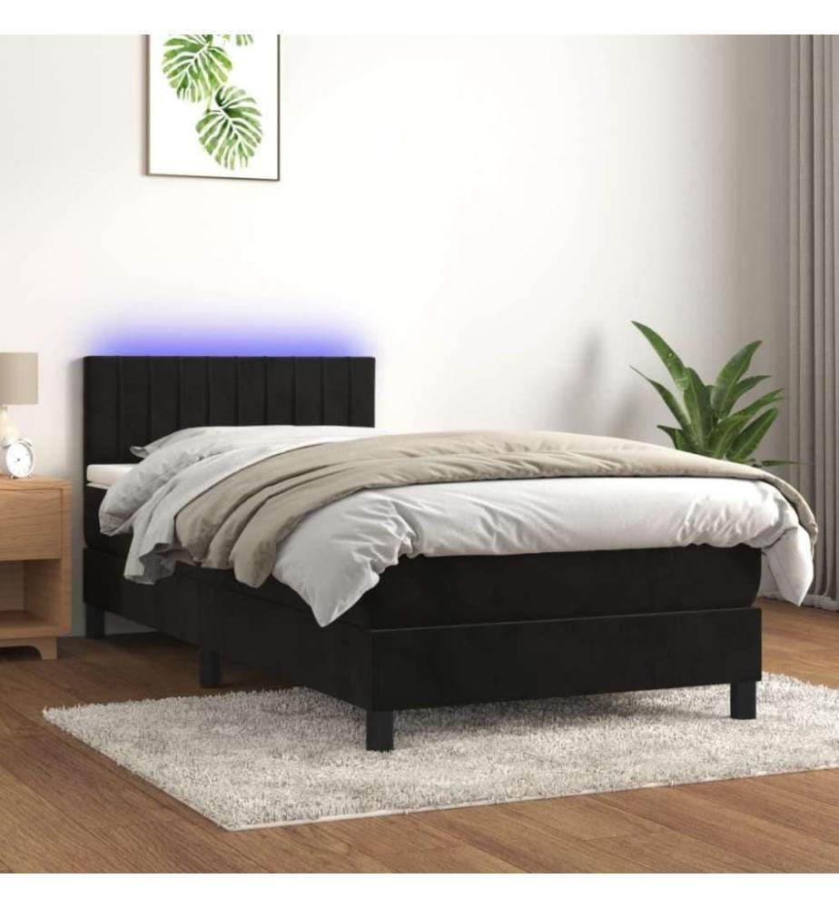 Boxspringbett mit Matratze & LED Schwarz 80x200 cm Samt
