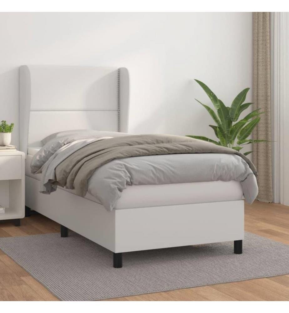 Boxspringbett mit Matratze Weiss 90x190 cm Kunstleder
