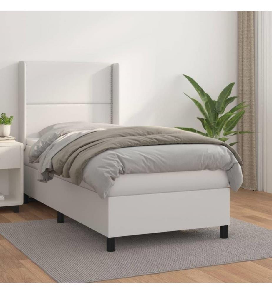 Boxspringbett mit Matratze Weiss 90x190 cm Kunstleder