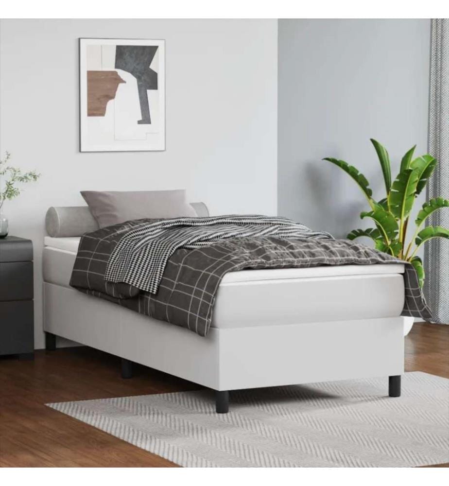 Boxspringbett mit Matratze Weiss 90x190 cm Kunstleder