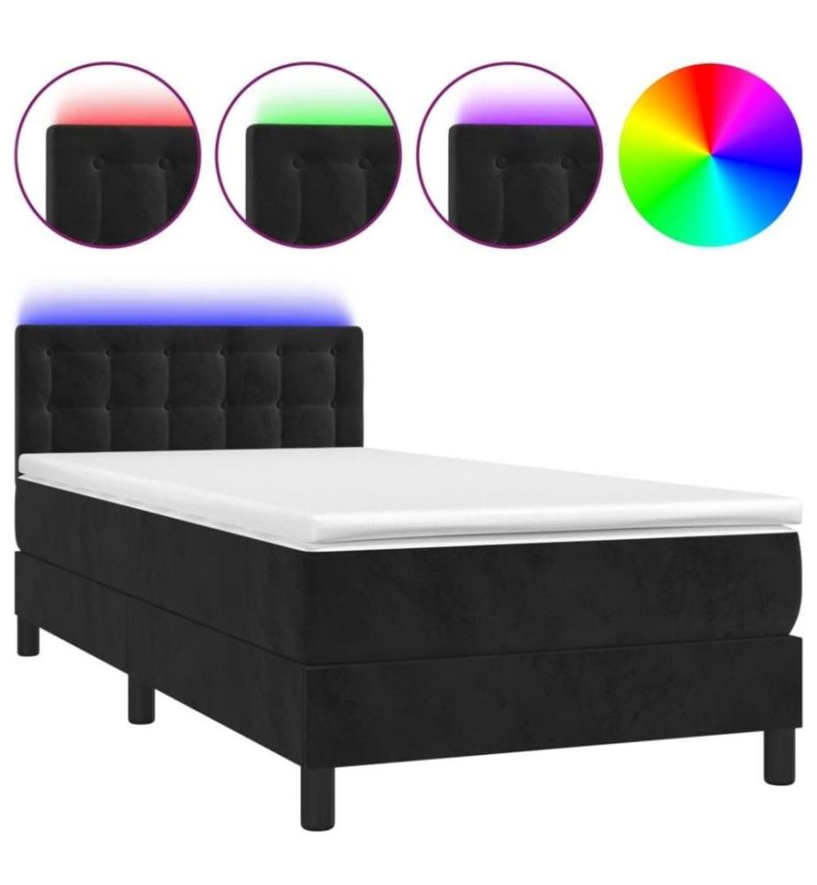 Boxspringbett mit Matratze & LED Schwarz 80x200 cm Samt