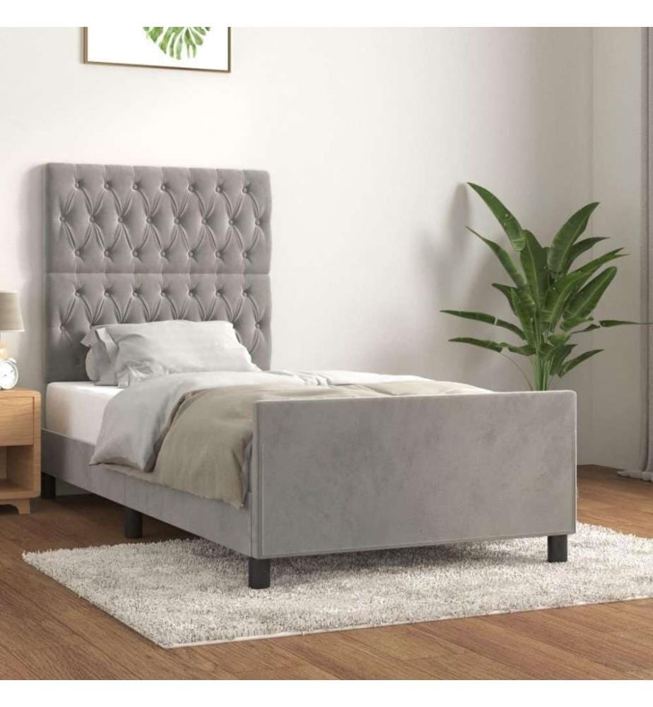 Bettgestell mit Kopfteil Hellgrau 100x200 cm Samt