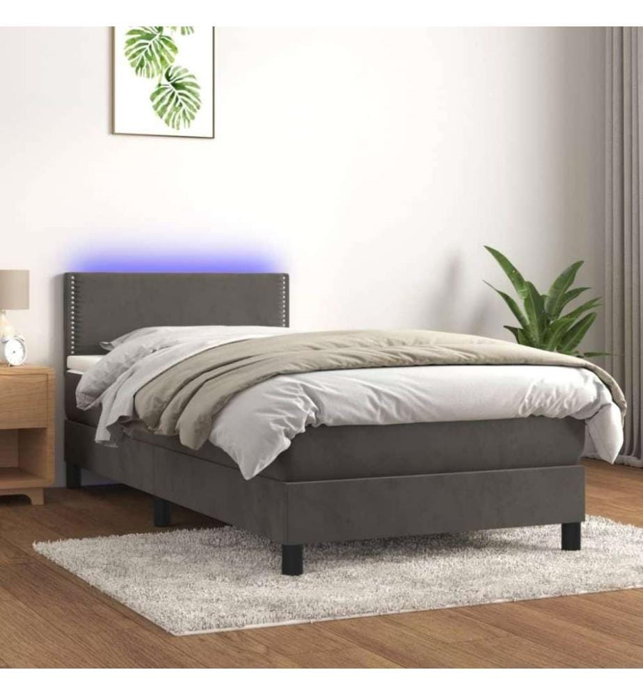 Boxspringbett mit Matratze & LED Dunkelgrau 80x200 cm Samt