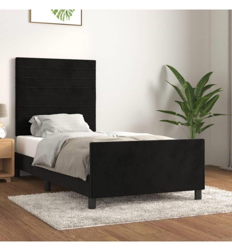 Bettgestell mit Kopfteil Schwarz 90x190 cm Samt