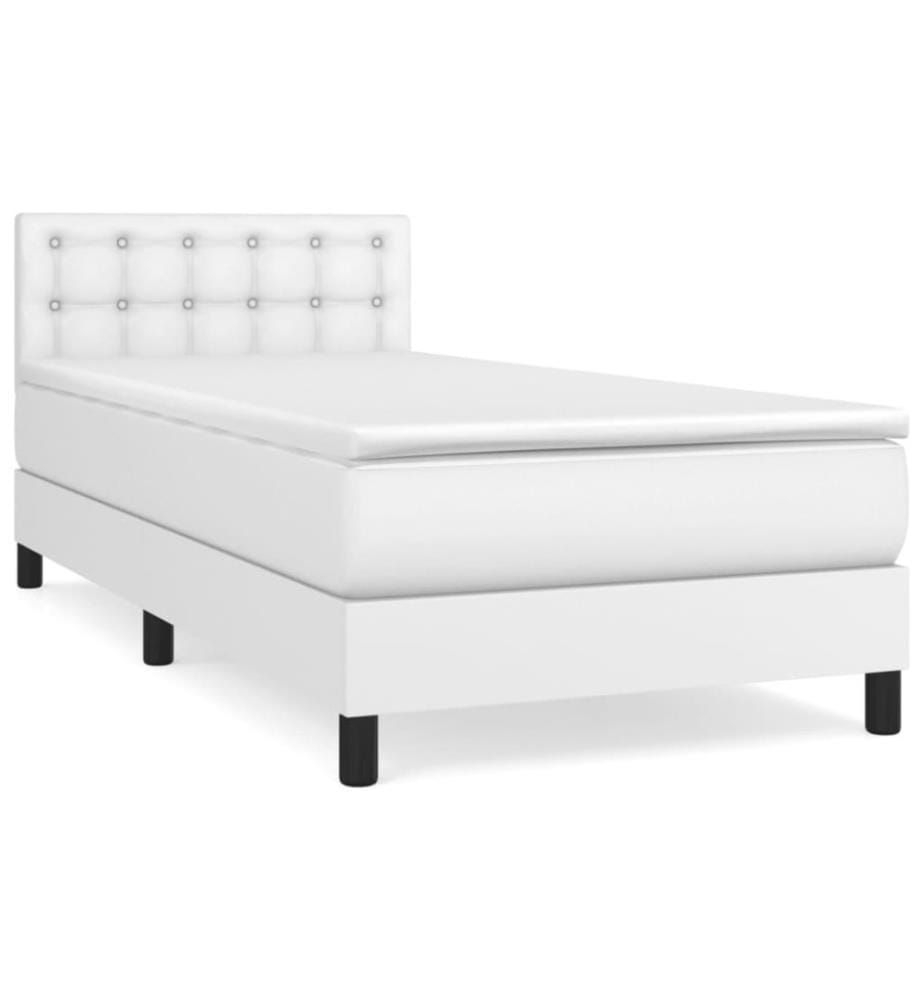 Boxspringbett mit Matratze Weiss 80x200 cm Kunstleder