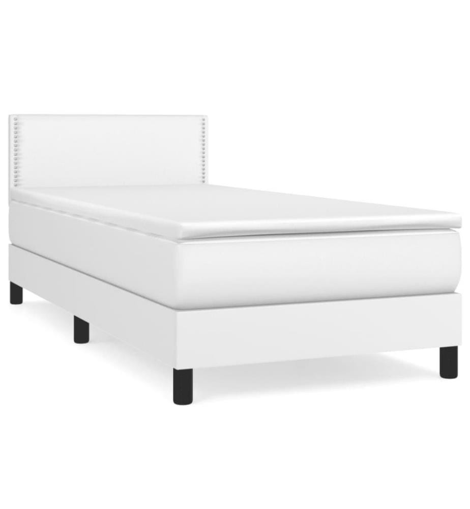 Boxspringbett mit Matratze Weiss 80x200 cm Kunstleder