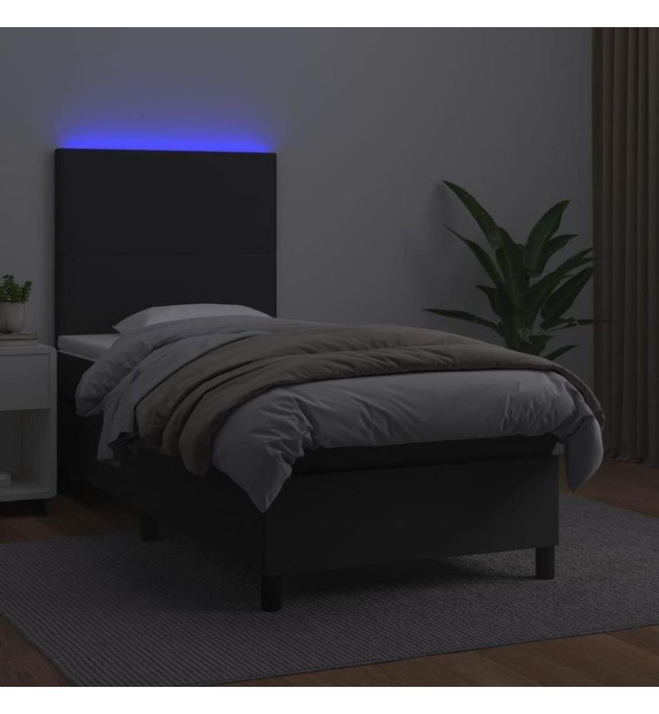 Boxspringbett mit Matratze & LED Schwarz 90x190 cm Kunstleder