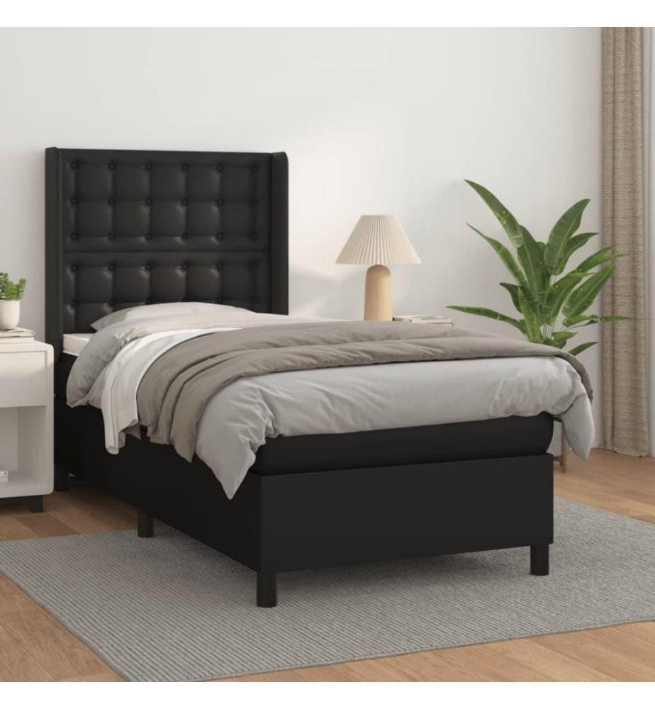 Boxspringbett mit Matratze Schwarz 90x190 cm Kunstleder