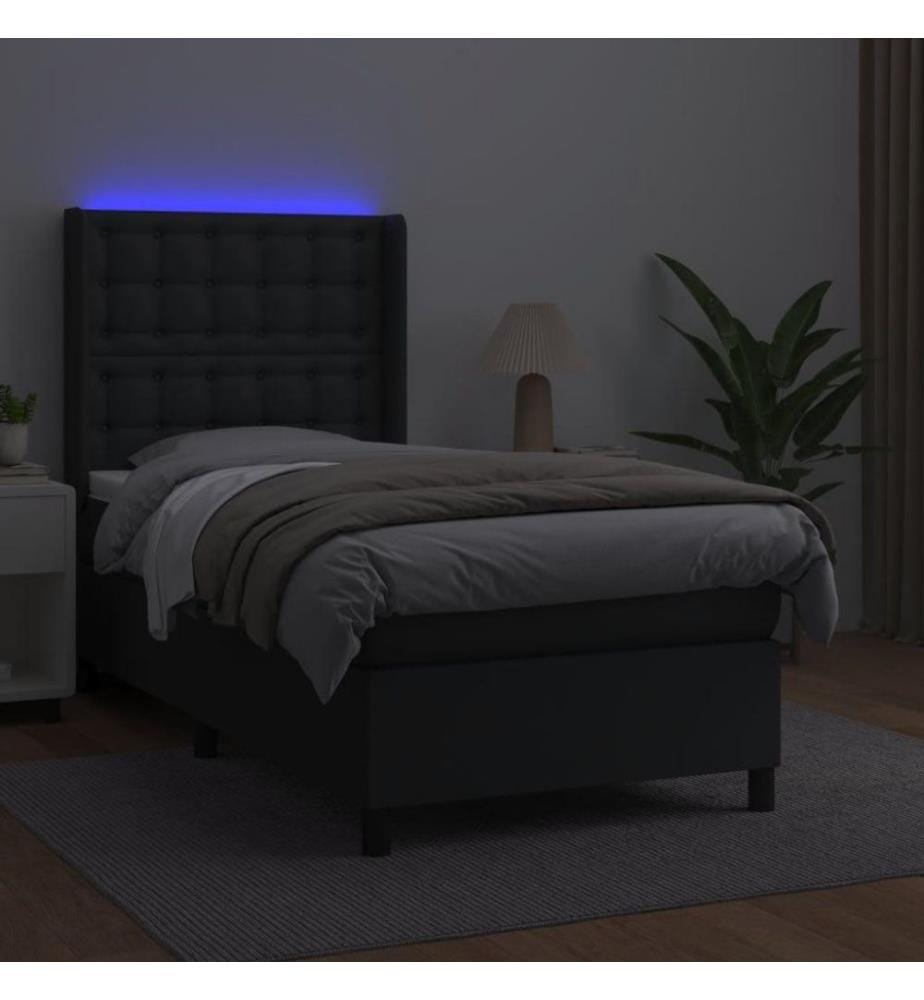 Boxspringbett mit Matratze & LED Schwarz 90x190 cm Kunstleder