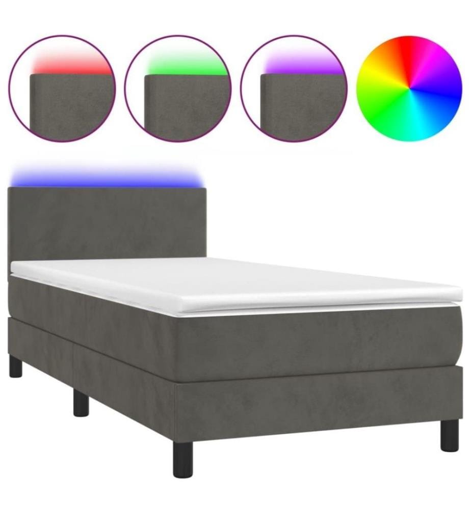 Boxspringbett mit Matratze & LED Dunkelgrau 80x200 cm Samt