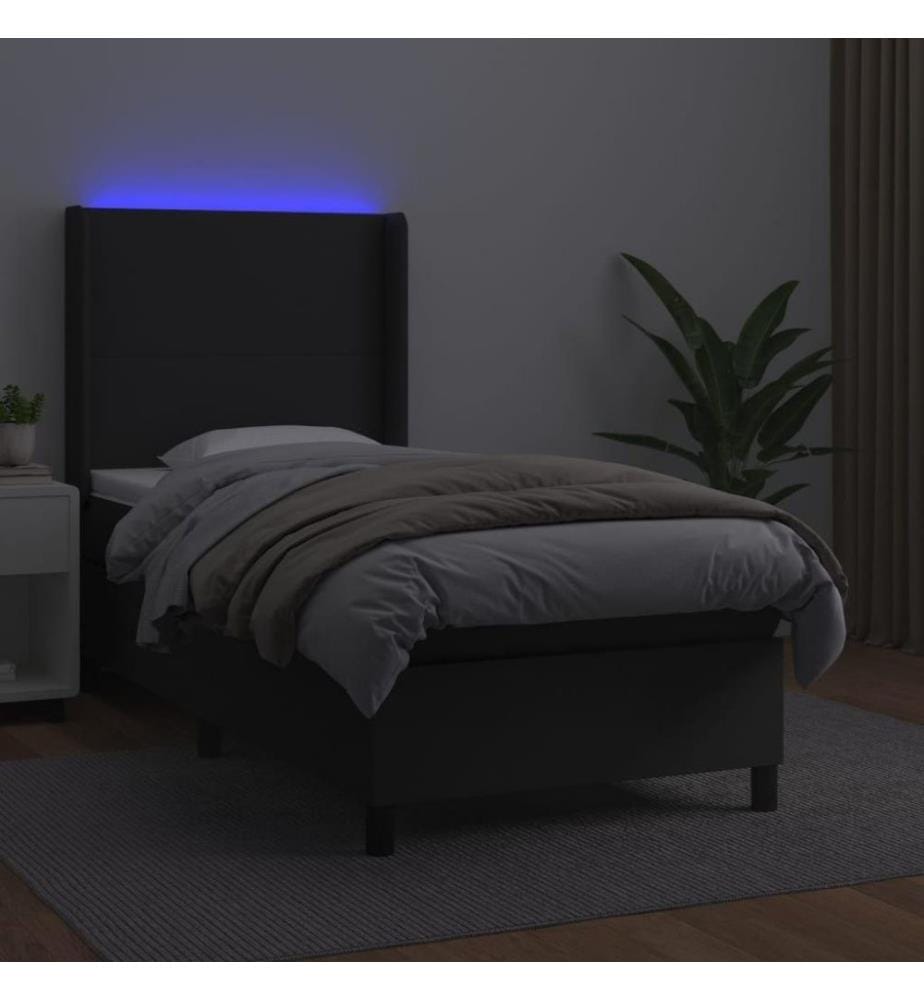 Boxspringbett mit Matratze & LED Schwarz 80x200 cm Kunstleder