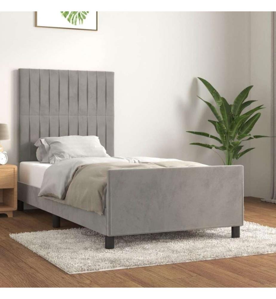 Cadre de lit avec tête de lit Gris clair 90x200 cm Velours