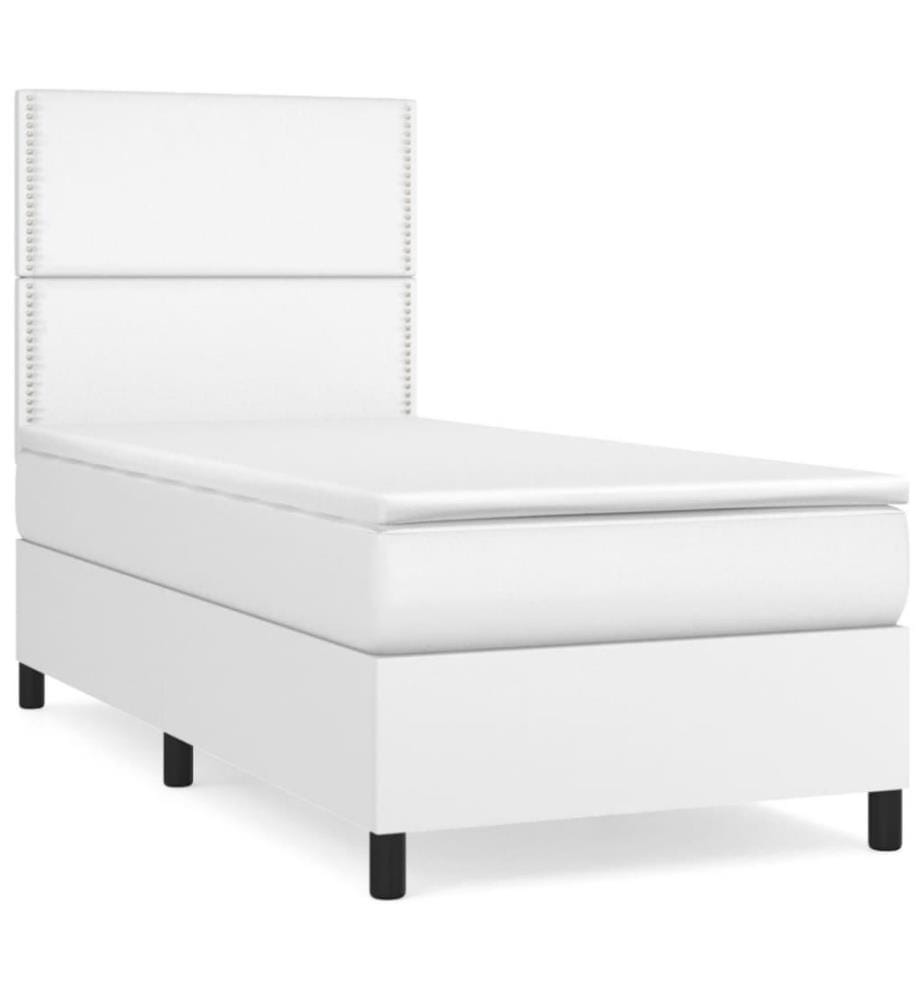 Boxspringbett mit Matratze Weiss 80x200 cm Kunstleder