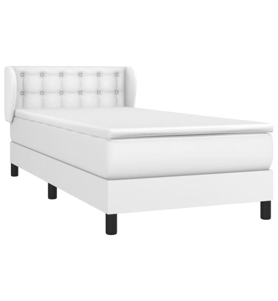 Boxspringbett mit Matratze Weiss 80x200 cm Kunstleder