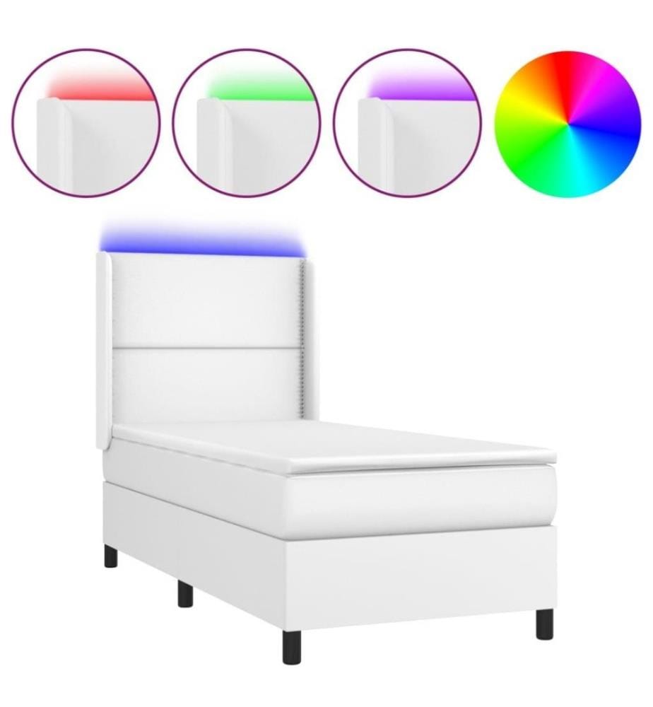 Boxspringbett mit Matratze & LED Weiss 80x200 cm Kunstleder