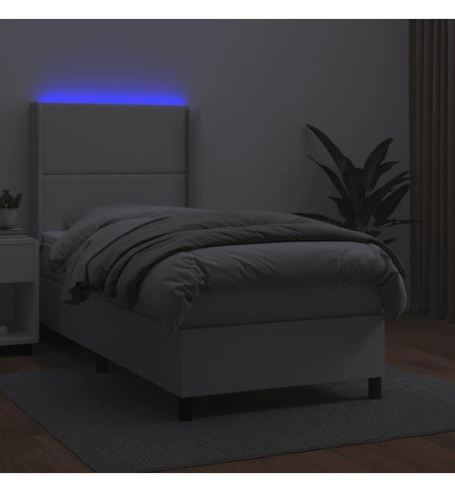 Boxspringbett mit Matratze & LED Weiss 80x200 cm Kunstleder