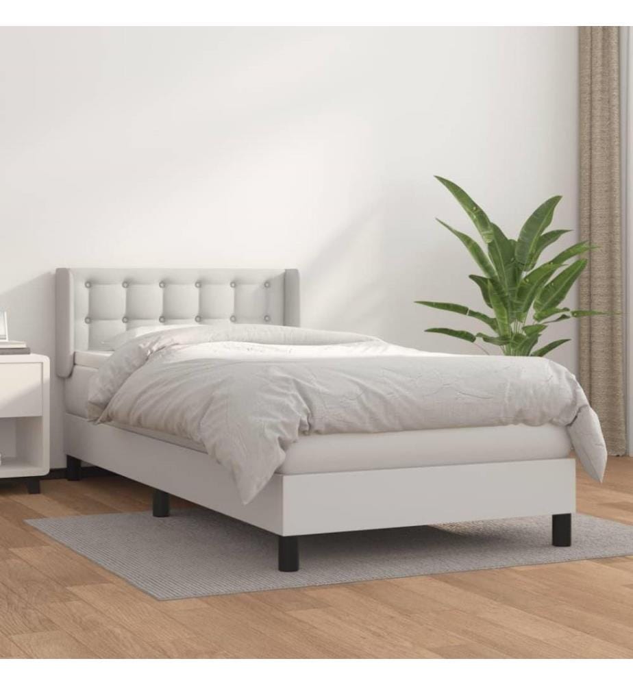 Boxspringbett mit Matratze Weiss 80x200 cm Kunstleder