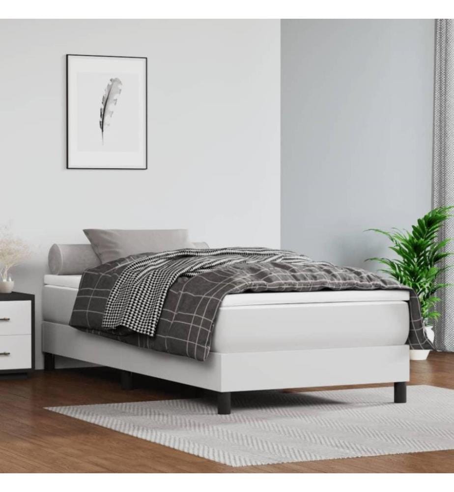 Boxspringbett mit Matratze Weiss 80x200 cm Kunstleder