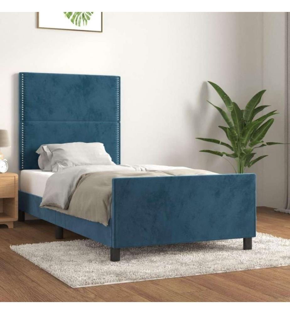 Cadre de lit avec tête de lit Bleu foncé 90x190 cm Velours