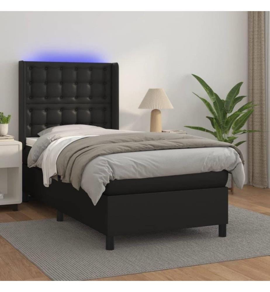 Boxspringbett mit Matratze & LED Schwarz 80x200 cm Kunstleder