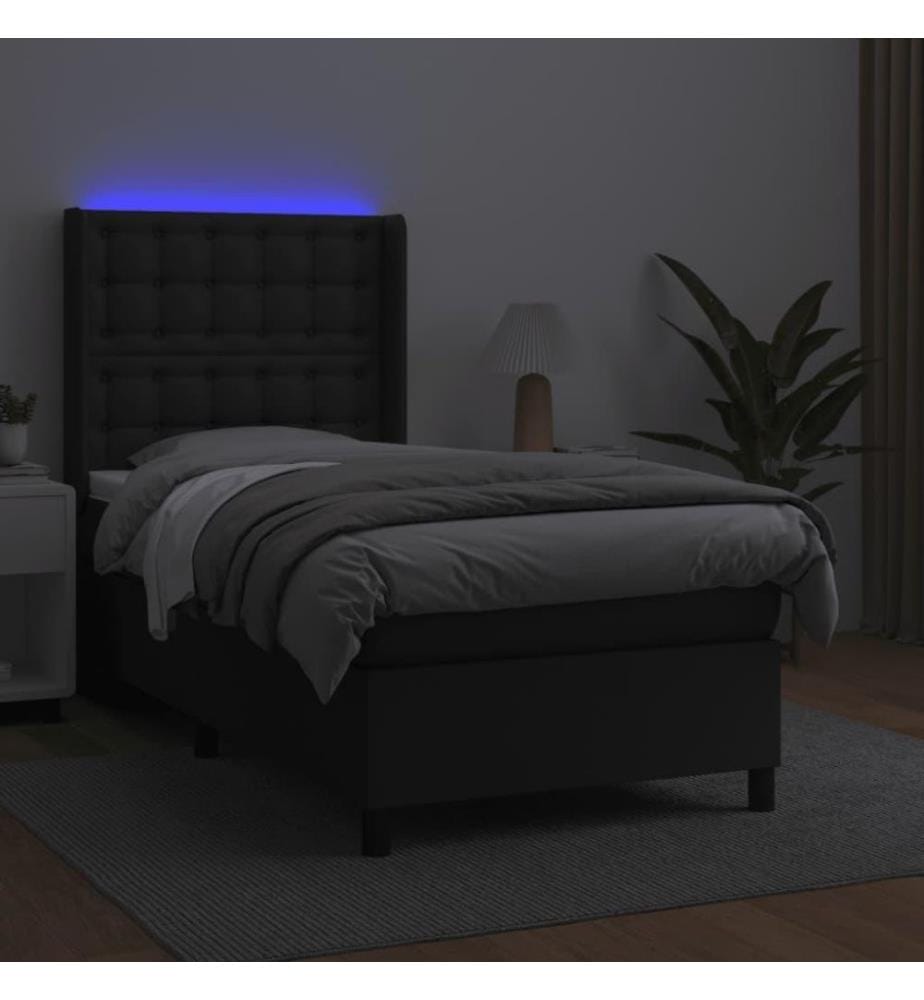 Boxspringbett mit Matratze & LED Schwarz 80x200 cm Kunstleder