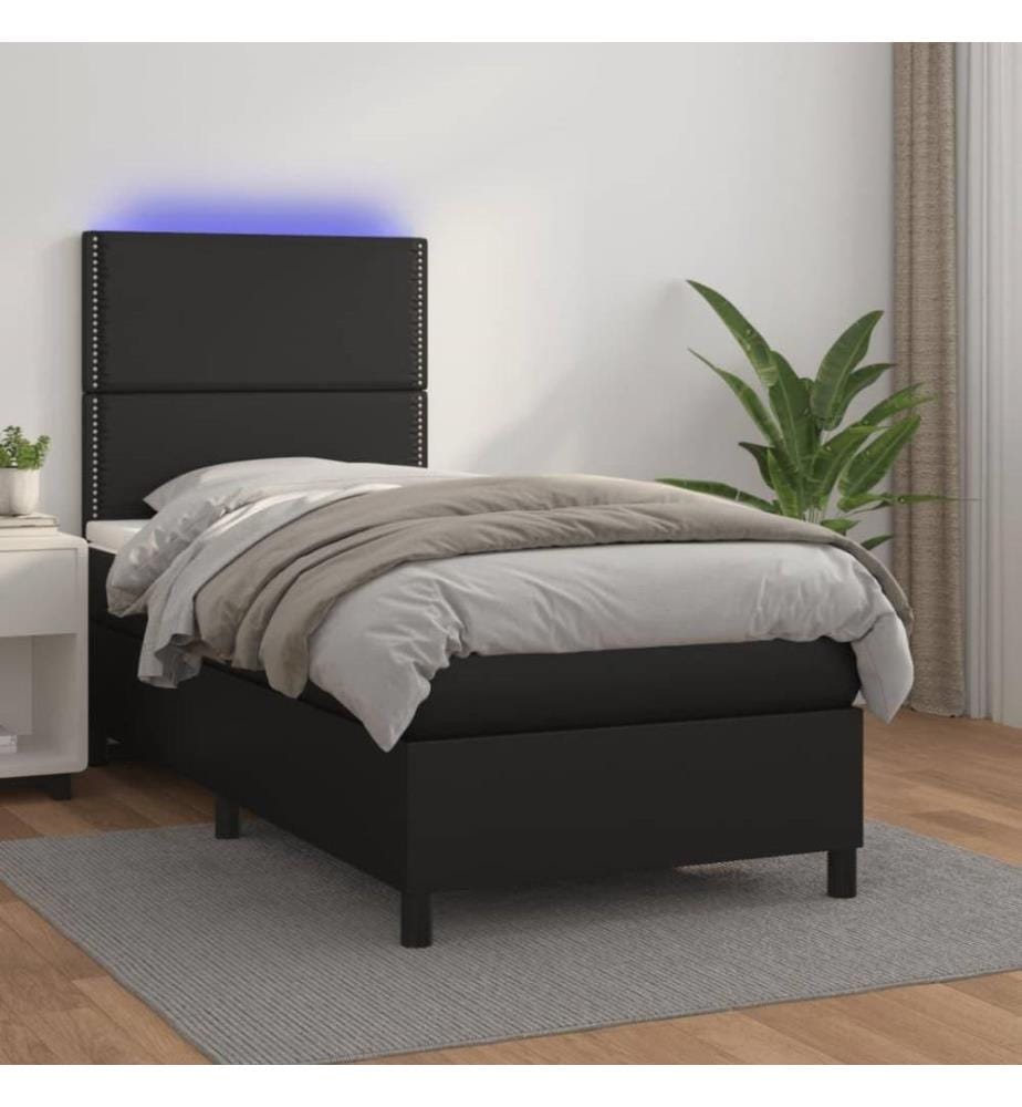 Boxspringbett mit Matratze & LED Schwarz 80x200 cm Kunstleder