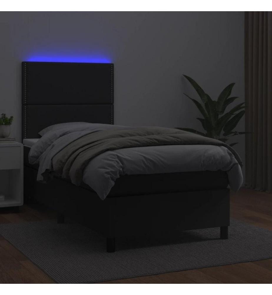 Boxspringbett mit Matratze & LED Schwarz 80x200 cm Kunstleder