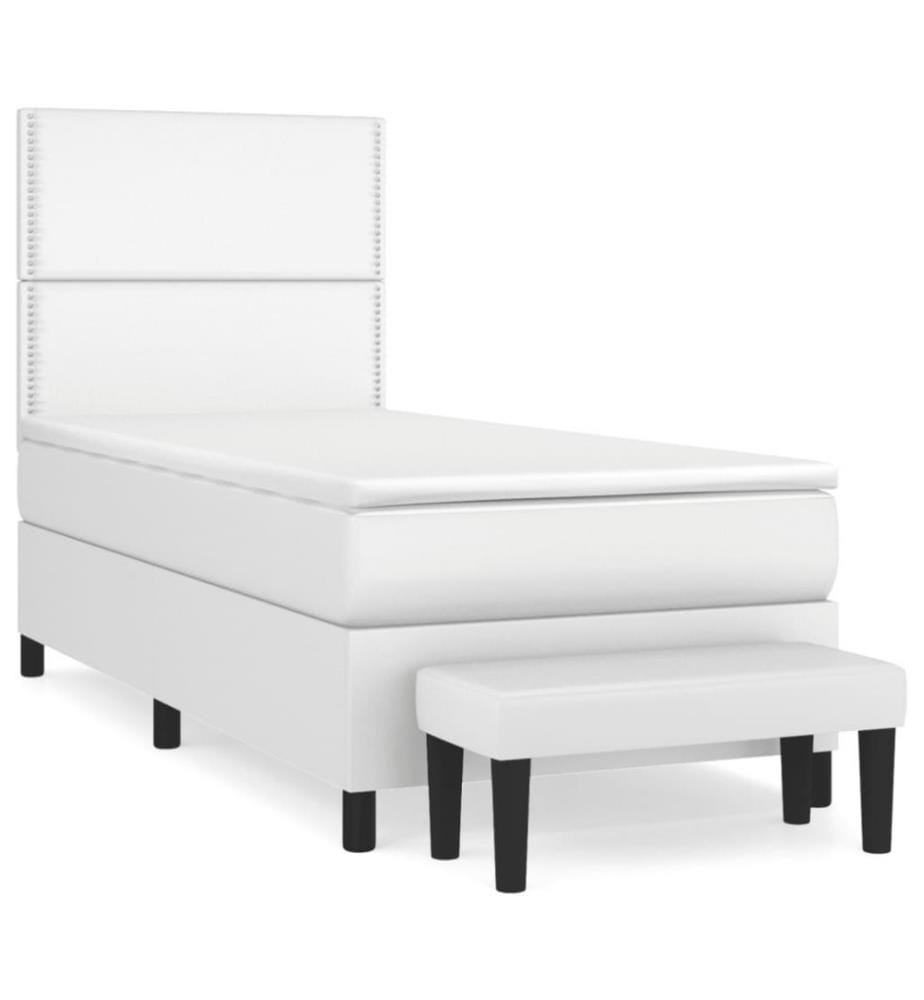 Boxspringbett mit Matratze Weiss 80x200 cm Kunstleder