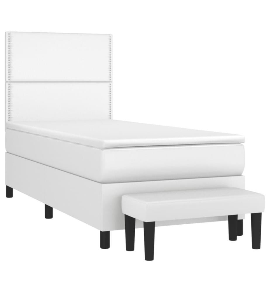 Boxspringbett mit Matratze Weiss 80x200 cm Kunstleder