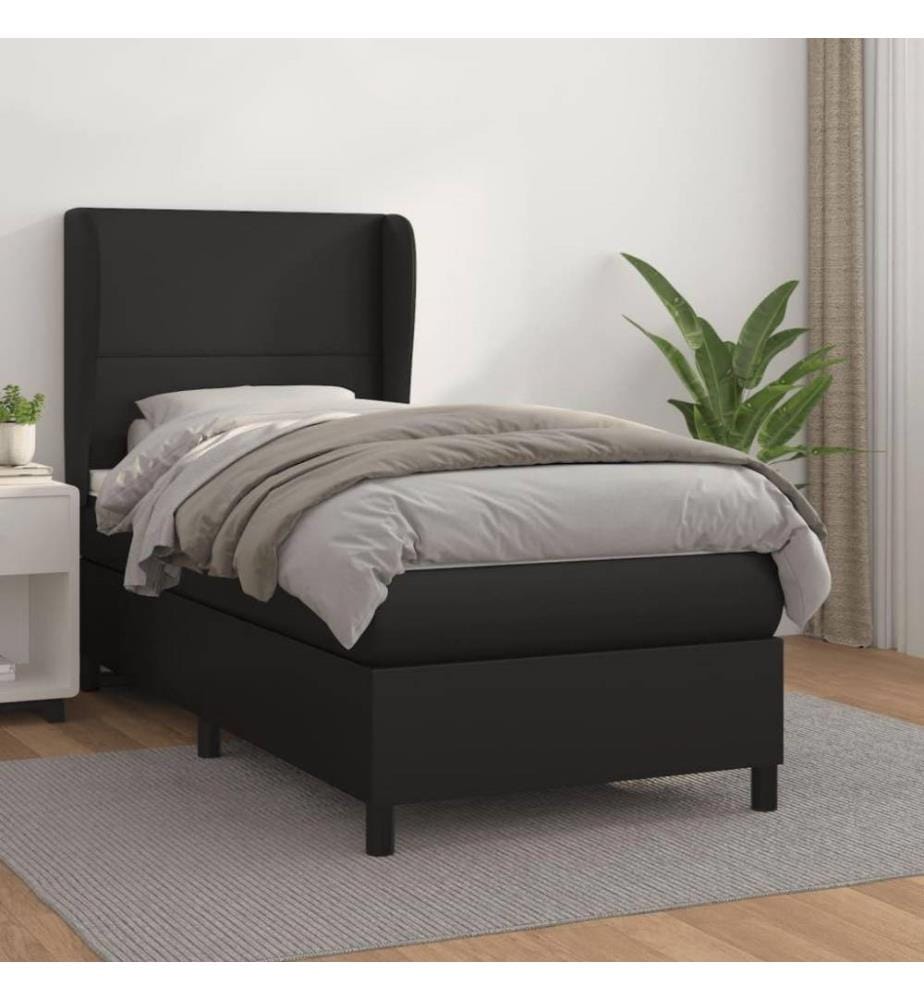 Boxspringbett mit Matratze Schwarz 90x190 cm Kunstleder
