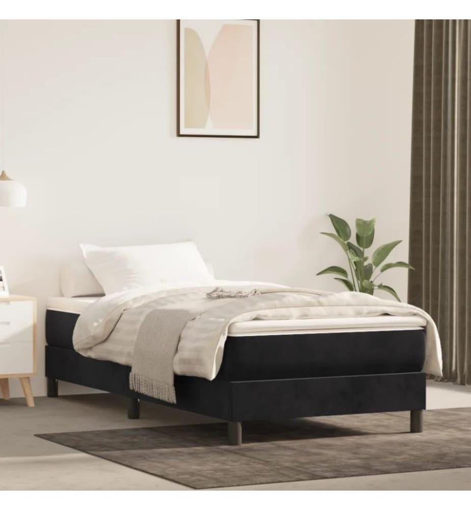 Lit à sommier tapissier et matelas Noir 80x200 cm Velours