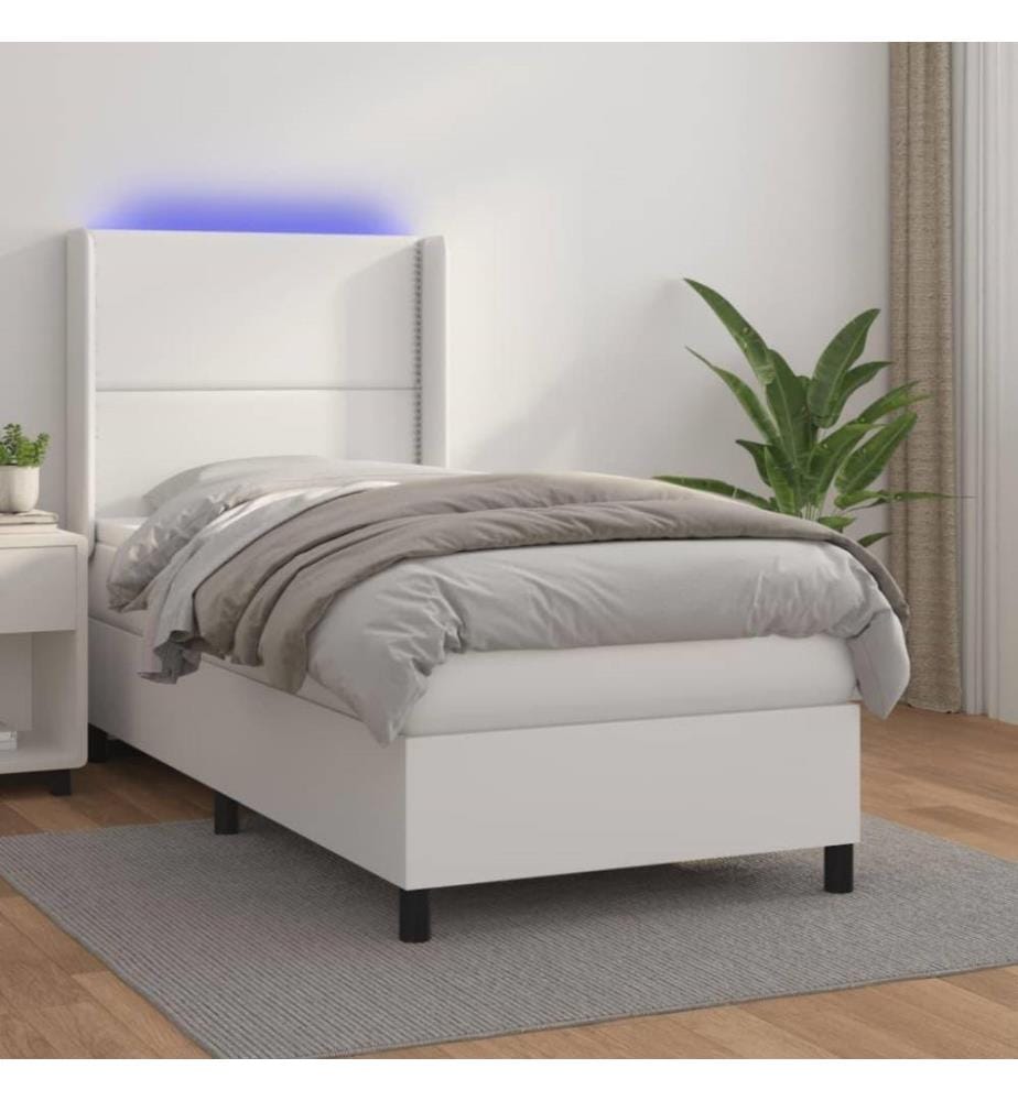 Boxspringbett mit Matratze & LED Weiss 90x190 cm Kunstleder