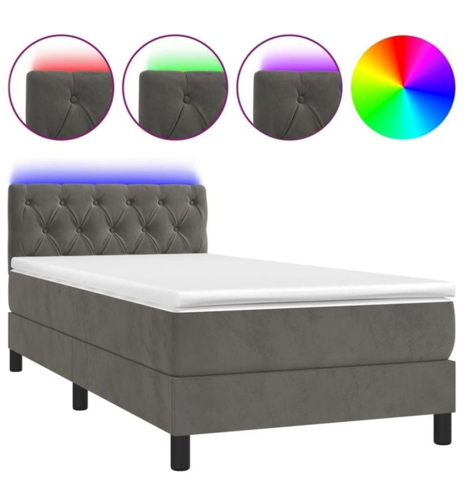 Boxspringbett mit Matratze & LED Dunkelgrau 80x200 cm Samt