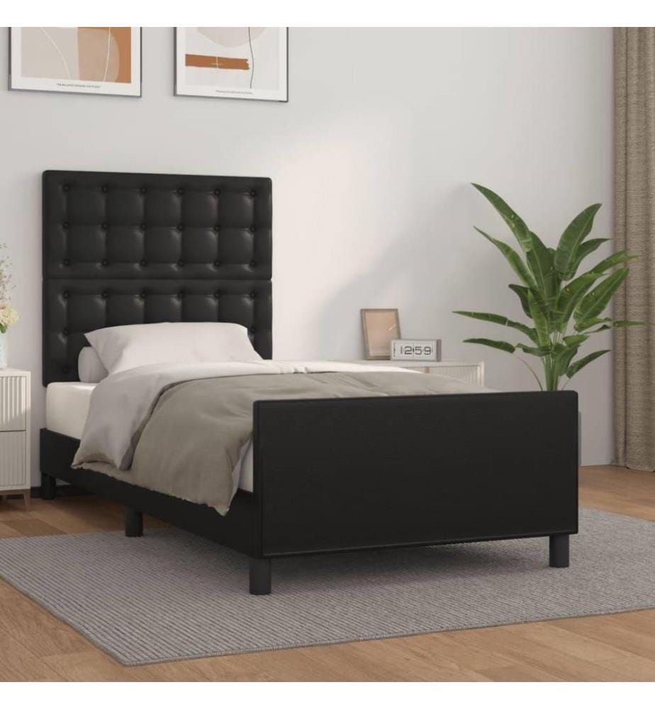 Bettgestell mit Kopfteil Schwarz 90x190 cm Kunstleder