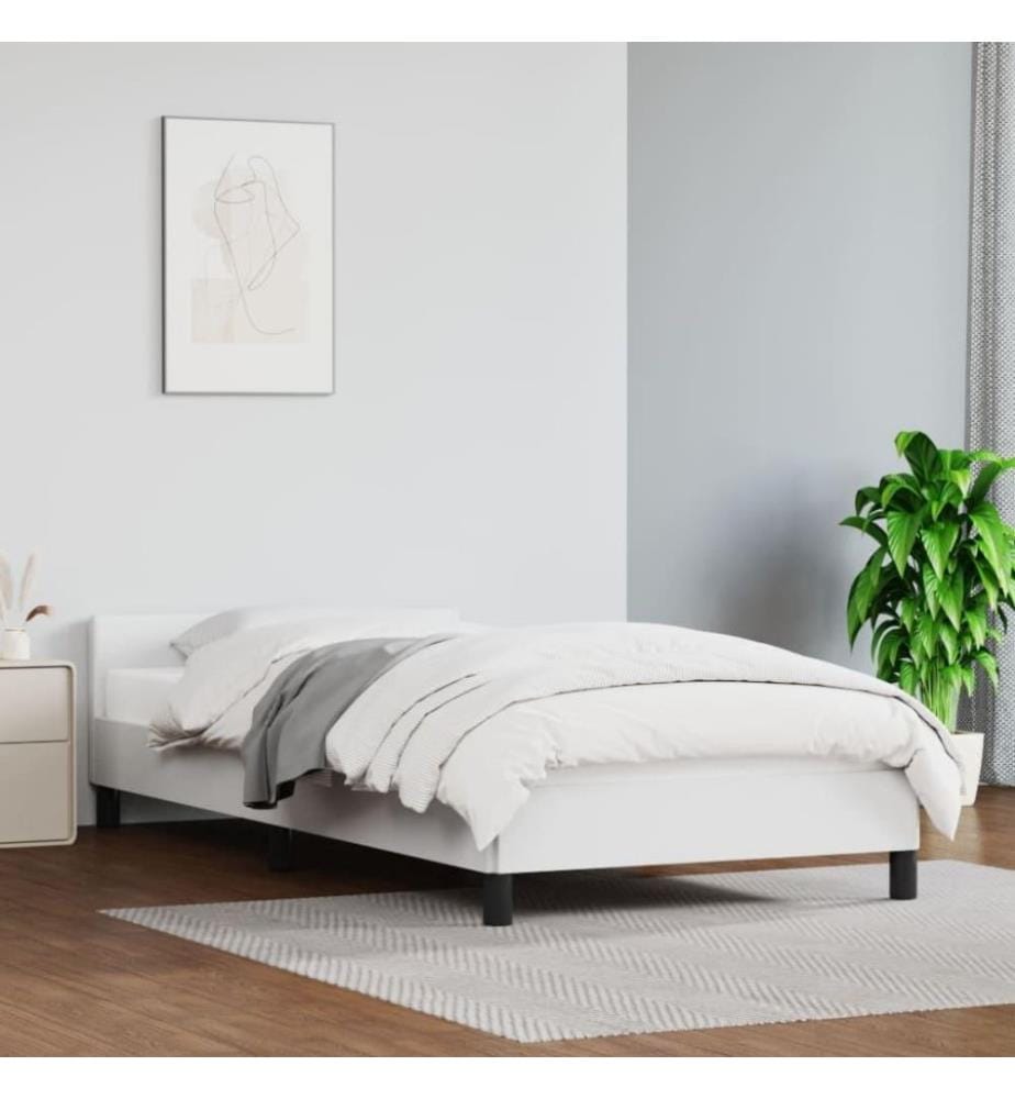 Bettgestell mit Kopfteil Weiss 100x200 cm Kunstleder