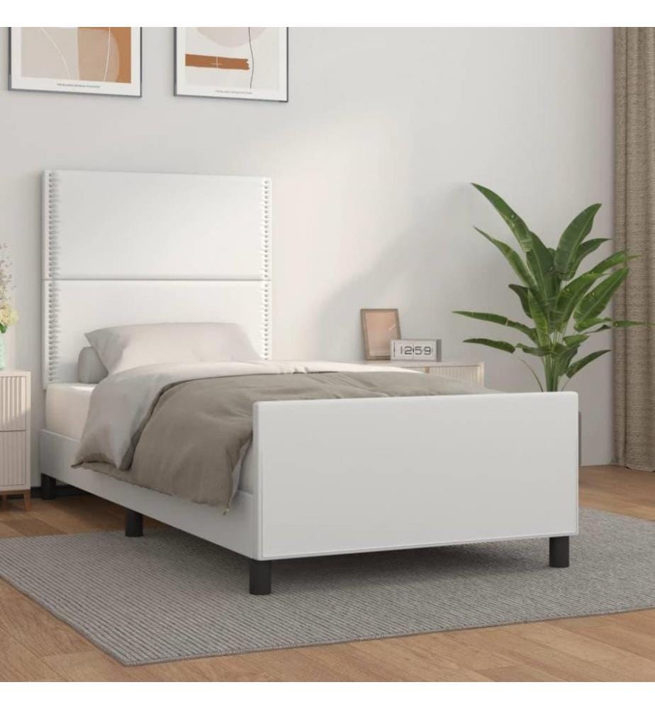 Bettgestell mit Kopfteil Weiss 80x200 cm Kunstleder